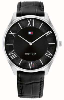 Tommy Hilfiger Homens | mostrador preto | pulseira de couro preto 1710516