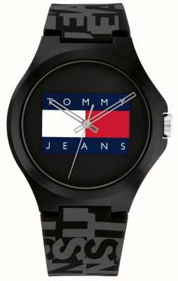 Tommy Jeans Homens | discagem do logotipo da bandeira negra | pulseira de silicone preta 1792043