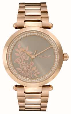 Olivia Burton Assinatura | mostrador floral bege | pulseira de aço inoxidável de ouro rosa 24000044
