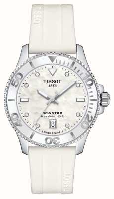 Tissot Seastar 1000 | 36mm | mostrador madrepérola | pulseira de silicone branca T1202101711600