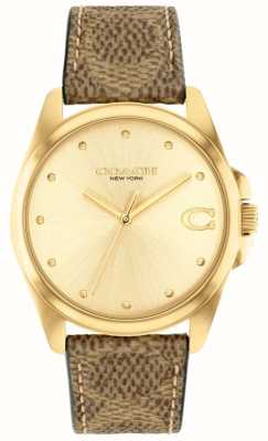 Coach Greyson feminino | mostrador de ouro | pulseira de couro marrom 14504111
