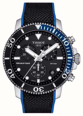 Tissot Cronógrafo Seastar 1000 (45,5 mm) mostrador preto / pulseira preta e azul T1204171705103