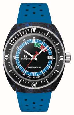 Tissot Sideral s powermatic 80 (41 mm) mostrador preto / pulseira de borracha azul T1454079705701