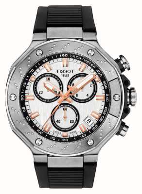 Tissot Cronógrafo T-race | mostrador crono branco | pulseira de silicone preta T1414171701100