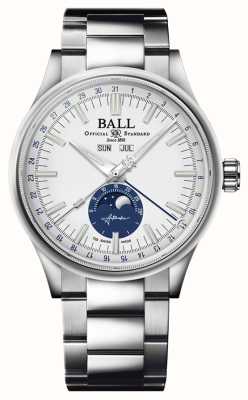 Ball Watch Company Calendário lunar do engenheiro ii | 40mm | edição limitada | mostrador branco e azul | pulseira de aço inoxidável NM3016C-S1J-WH