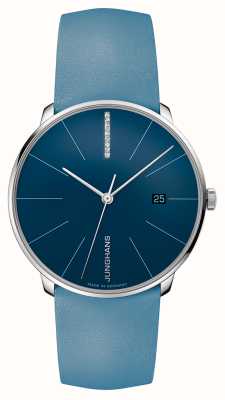 Junghans Meister Fein automático | conjunto de diamantes | mostrador azul ártico | pulseira de couro azul 27/4356.00