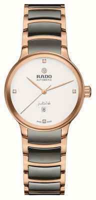 RADO Diamantes automáticos Centrix jubilé | mostrador branco | pulseira de aço inoxidável de ouro rosa de cerâmica cinza R30019722
