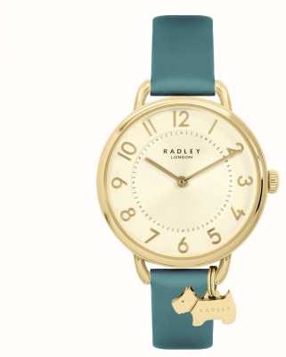 Radley Feminino | mostrador de ouro | pulseira de couro azul-petróleo RY21616