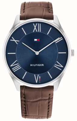 Tommy Hilfiger Homens | mostrador azul | pulseira de couro marrom 1710536