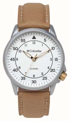 Columbia Mostrador branco quartzo Viewmont / pulseira de couro marrom camelo CSS15-007