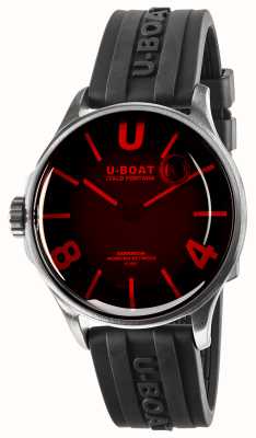U-Boat Darkmoon ss - mostrador preto em vidro vermelho (40 mm) / pulseira em borracha vulcanizada preta 9305