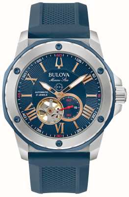 Bulova Estrela marinha masculina| automático | mostrador azul | pulseira de silicone azul 98A282