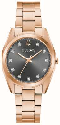 Bulova Senhoras agrimensor de diamantes | mostrador de diamante cinza | pulseira de aço inoxidável em tom de ouro rosa 97P156
