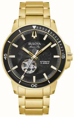 Bulova Estrela marinha masculina | automático | mostrador preto | bracelete de aço inoxidável dourado 97A174