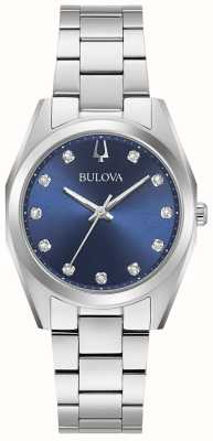 Bulova Topógrafo feminino | mostrador de diamante azul | pulseira de aço inoxidável 96P229