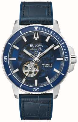 Bulova Estrela marinha masculina automática | mostrador azul | pulseira de couro azul 96A291