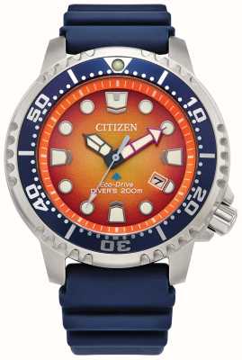 Citizen Mergulhador profissional masculino | condução ecológica | mostrador laranja | pulseira de poliuretano azul BN0169-03X