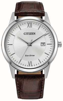 Citizen Homens | condução ecológica | mostrador prateado | pulseira de couro marrom AW1780-25A