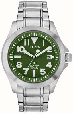 Citizen Super resistente masculino | eco-drive | mostrador verde | pulseira super titânio BN0116-51X