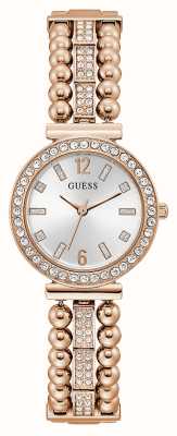 Guess Mostrador gala prateado feminino/pulseira de aço inoxidável com contas em tom de ouro rosa GW0401L3