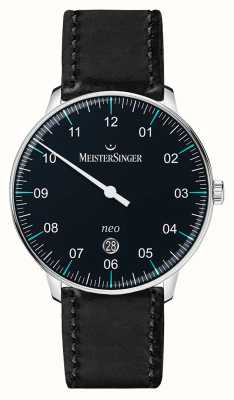 MeisterSinger Neo plus (40mm) pulseira de couro preto com mostrador preto automático NE402T