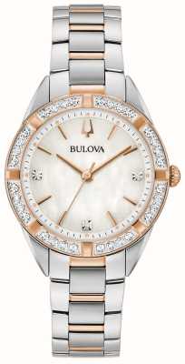 Bulova Mostrador clássico feminino em madrepérola sutton / pulseira de aço inoxidável bicolor 98R281