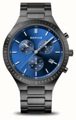Bering Mostrador cronógrafo azul titânio masculino / pulseira preta de aço inoxidável 11743-727