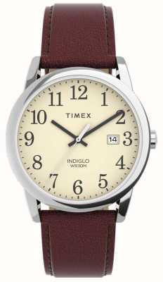 Timex Leitor fácil masculino mostrador creme / pulseira de couro marrom TW2V68700