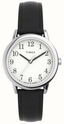 Timex Pulseira de couro preta de mostrador branco de leitura fácil feminina TW2V69100