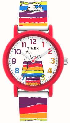 Timex Peanuts x color rush snoopy rainbow casinha de cachorro pulseira de silicone arco-íris TW2V77700