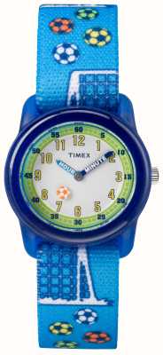Timex Bola de futebol infantil (29 mm) com mostrador branco / pulseira azul TW7C16500