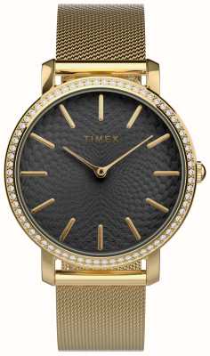 Timex Feminino transcend mostrador preto / pulseira de malha de aço dourado TW2V52300