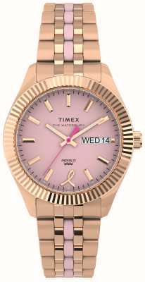 Timex Waterbury legacy x bcrf mostrador rosa feminino / pulseira de aço inoxidável em tom de ouro rosa TW2V52600