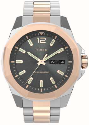 Timex Mostrador cinza essex avenue masculino / pulseira de aço inoxidável de dois tons TW2V43100