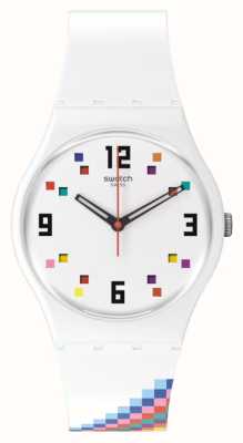 Swatch Quadrados do carrossel mostrador branco / pulseira de silicone branca SO28W700