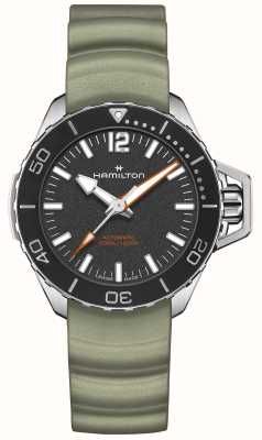 Hamilton Mostrador preto cáqui marinho frogman automático (41 mm) / pulseira de borracha verde H77455331