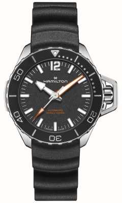 Hamilton Mostrador preto automático cáqui marinho frogman (41 mm) / pulseira de borracha preta H77455330