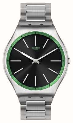 Swatch Mostrador preto grafite verde / pulseira de aço inoxidável SS07S128G