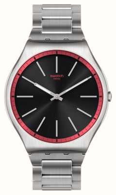 Swatch Mostrador preto grafite vermelho / pulseira de aço inoxidável SS07S129G