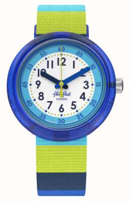 Flik Flak Mostrador listrado azul azul e branco / pulseira de tecido listrado verde e azul FPNP112