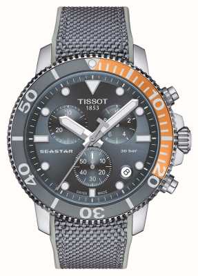 Tissot Cronógrafo Seastar 1000 (45,5 mm) mostrador cinza / pulseira de silicone em tecido cinza T1204171708101