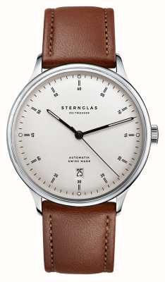 STERNGLAS Mostrador branco Kanton 2.0 automático (39 mm) / pulseira de couro marrom S02-KF10-MO02