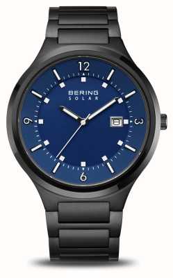 Bering Relógio masculino solar (42 mm) azul / pulseira preta de aço inoxidável 14442-727