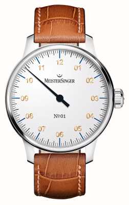 MeisterSinger No.1 mostrador branco / pulseira de couro marrom AM3301G