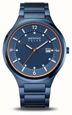 Bering Solar masculino (42 mm) mostrador azul / pulseira de aço inoxidável azul 14442-797