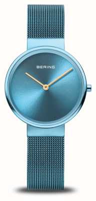 Bering Relógio clássico feminino (31 mm) azul / pulseira milanesa azul 14531-388