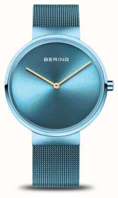 Bering Relógio clássico feminino (39 mm) azul / pulseira milanesa azul 14539-388