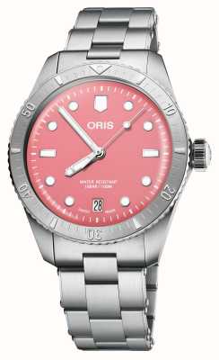 ORIS Divers sessenta e cinco algodão doce automático (38 mm) mostrador rosa / pulseira de aço inoxidável 01 733 7771 4058-07 8 19 18