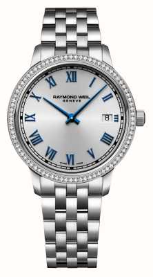 Raymond Weil Toccata feminina (34 mm) mostrador prateado / conjunto de diamantes / pulseira de aço inoxidável 5385-STS-00653