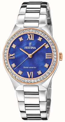 Festina Energia solar feminina (35 mm) madrepérola azul / pulseira de aço inoxidável ex-display F20658/2 EX-DISPLAY